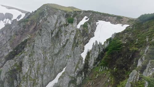Mountains Spring Snow Stone Rock Clouds Sky Background