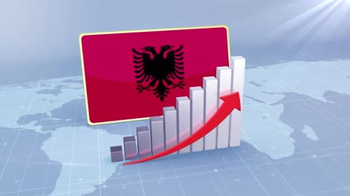 Albania Flag With Increasing Bar Chart Graph And Arrow Red