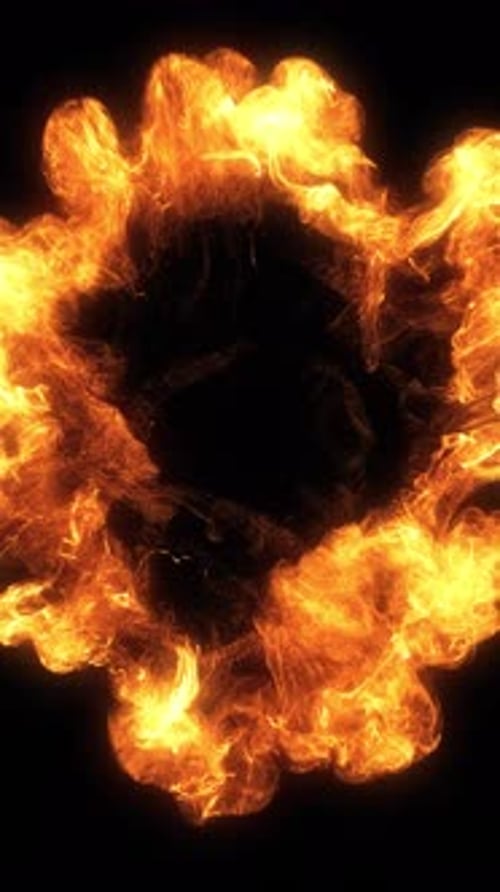 Bursting fiery explosion with transparent alpha channel background effect