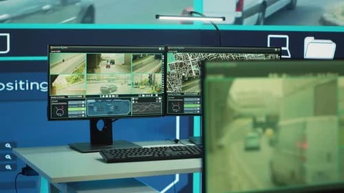 Eine leere Regierungsbehörde arbeitet an einem Verkehrsradarüberwachungssystem mit CCTV