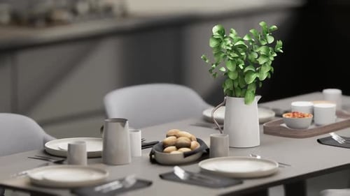 House interior design detail, dining table close-up shot