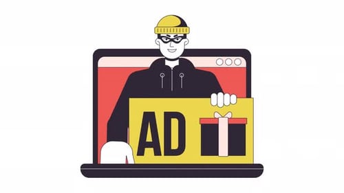 Laptop with click fraud line 2D animation