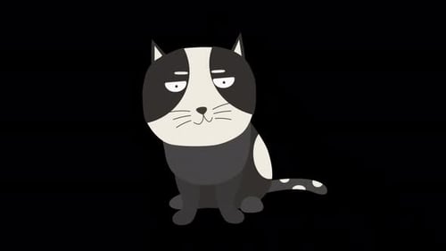 Animated Flat Design Cat Character Blinking And Reacting Loop