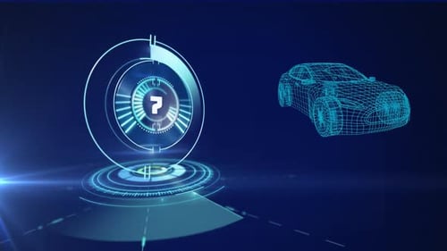 Animation of 3d car drawing, scope scanning with countdown and data processing