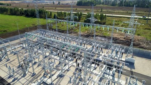 High Voltage Substation Consists of Auto Transformers in Summer