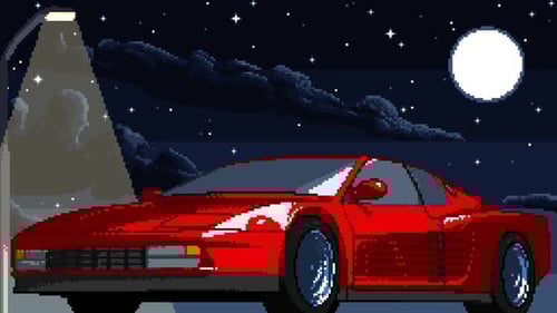 Pixel Art Red Sports Car Night Loop Animation