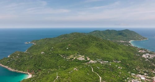 Scenic View of Green Mountains and Ocean Coastline Koh Tao Thailand