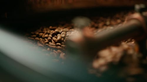 Coffee Beans Being Roasted in an Industrial Roaster