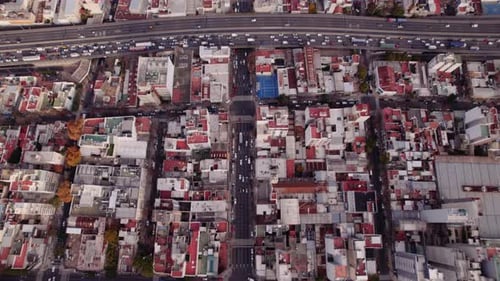 Street in Buenos Aires Argentina, cars crossing high altitude