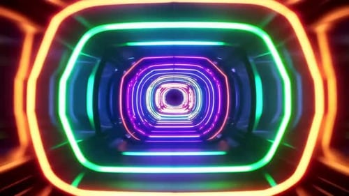 Abstract Neon Glowing Geometric Light Tunnel Background Loop