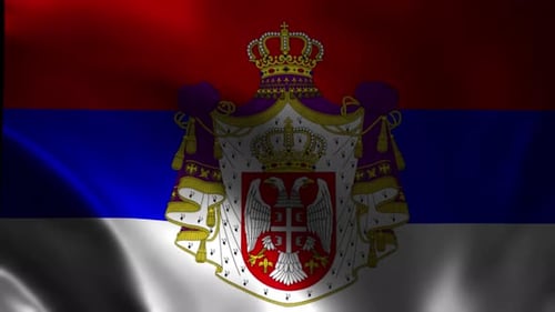Seamless Waving Serbian Flag with Royal Coat of Arms