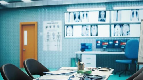 Empty Doctor's Office with X-Rays and Brain Scans