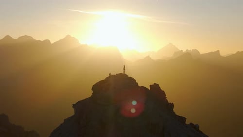 Aerial view of Dolomites, Pizes de Cir at sunrise, Italy.