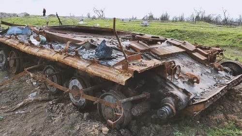 Russian Tank Destroyed By the Ukrainian Military During the Invasion of Ukraine