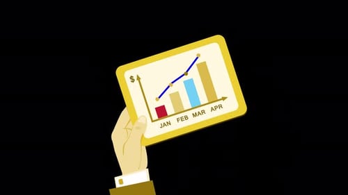 Animated Hand Holds Tablet with Growing Business Graph