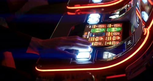 Batumi, Georgia - August 15 2023: Slider shot of modern casino slot machines