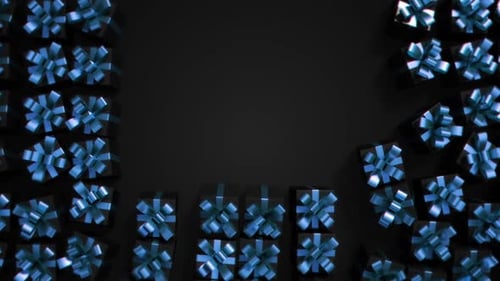 Animated Grid of Blue Gift Boxes Revealing Space