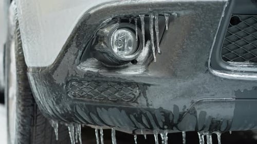 Car Covered with Ice After Winter Storm