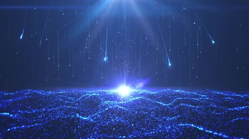 Meteorschauer, der mit blauen Meerespartikeln herunterfällt