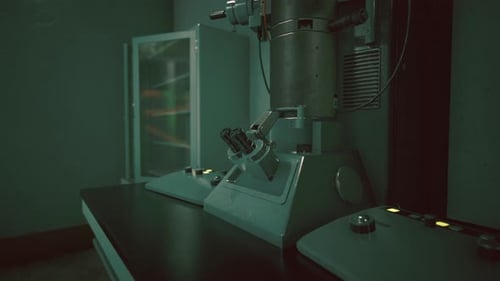 3D Animated Microscope Rotating Objectives in Dark Lab
