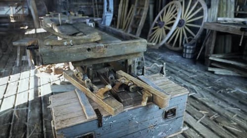 Old Carpentry Workshop Filled with Vintage Tools and Wooden Craftsmanship