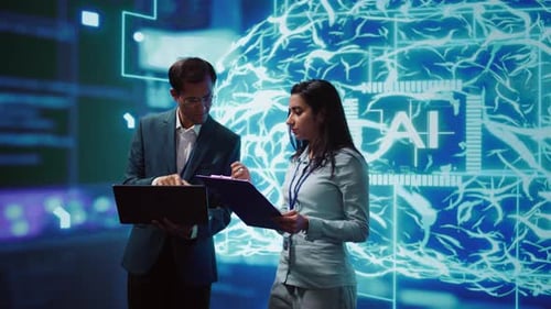Colleagues Discussing Artificial Intelligence in Tech Office