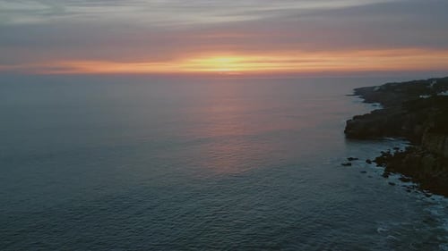 Calm Ocean Evening Twilight Cloudy Summer Weather Dramatic Sky Aerial View
