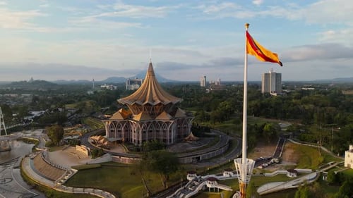 Sarawak State Assembly Building DUN with Flying Flag