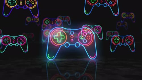 Vibrant Neon Game Controllers Technology Animation