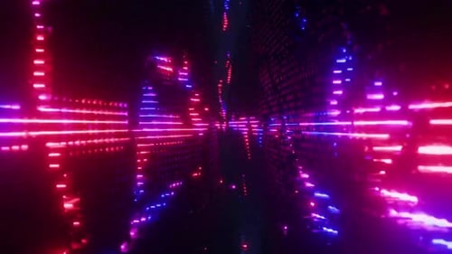 Abstract Neon Lights Digital Art Pink Blue Glowing Lines Technology Tunnel Futuristic Background Dar