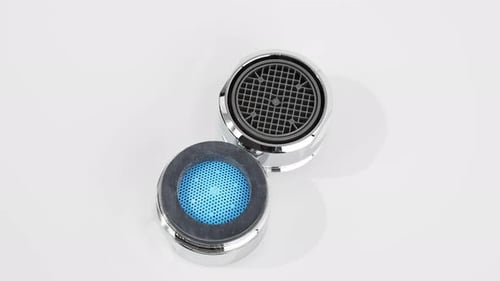 Chrome Sink Aerators with Blue and Gray Details