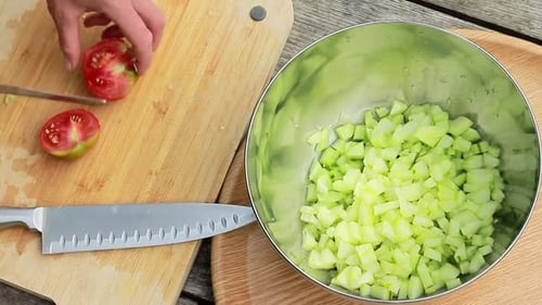 Dicing a Tomato for a Cucumber Salad