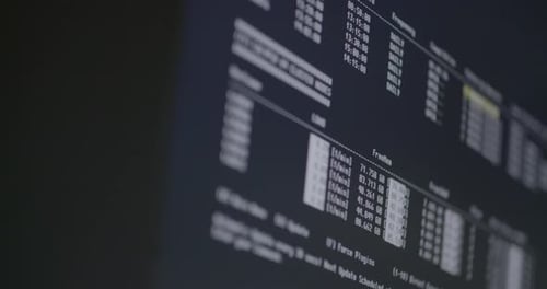 Close-up computer screen flicker and showing all kinds of information, matrix