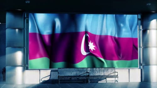 Azerbaijan National Waving Flag Displayed On Digital Screen At Airport