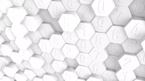 Minimalistischer Hintergrund mit sechseckigem Zufallszahlenmuster Weiß