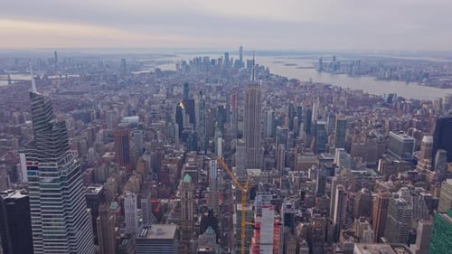Aerial Perspective Showcasing the Majestic Skyline and Urban Landscape of Midtown Manhattan New York