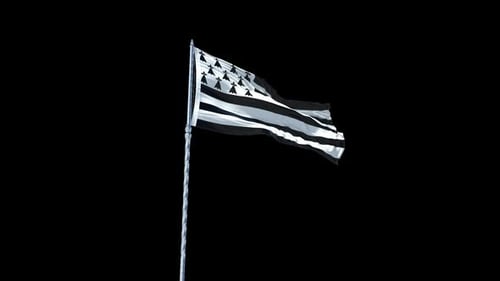 Brittany Flag Waving on Black Background Seamless Loop