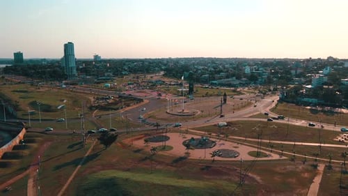 Bustling city intersection in Posadas, Misiones, Argentina.