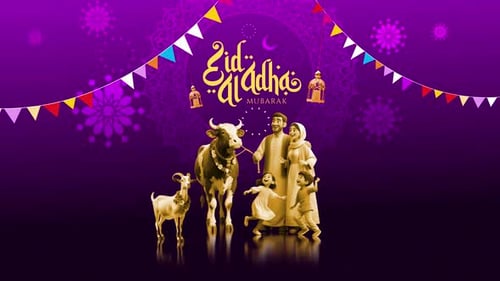 Festive Eid al Adha Mubarak Family with Animals