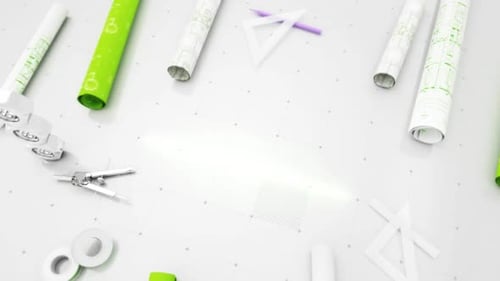 Blueprint Engineer Desk Green Background