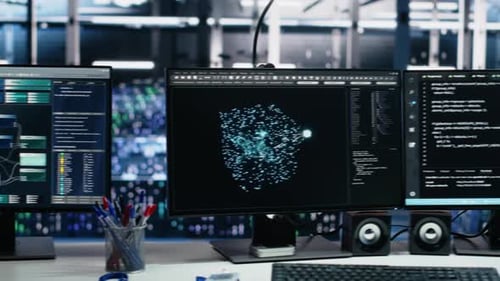 Futuristic Code and Data on Multiple Computer Screens