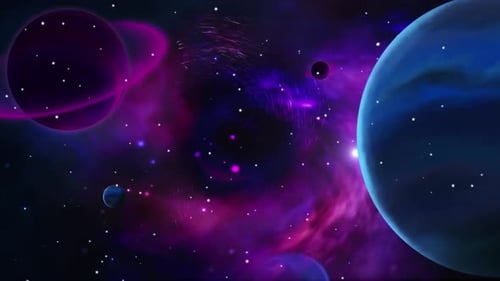 Animated Space Nebula with Planets and Twinkling Stars
