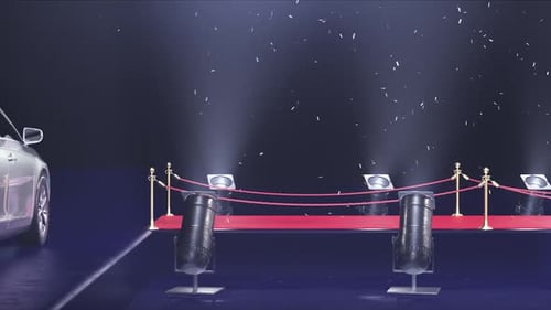 Elegant Red Carpet Arrival with Luxury Car and Confetti