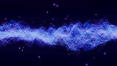 Futuristic Technology Binary Digital Wave Motion with Cloud Data Points Cyberspace AI Data Flow
