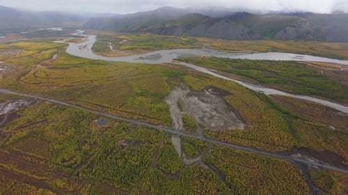 Aerial View of River and Mountain Valley