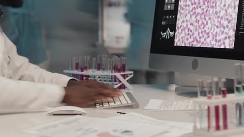 Scientist Working at Computer in Modern Laboratory