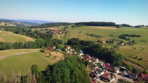 Mountain village with houses and residential buildings