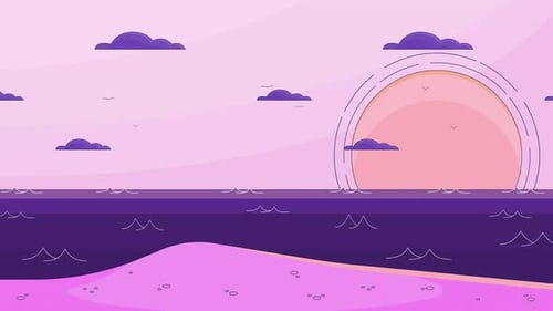Amazing sea landscape sunset line cartoon animation