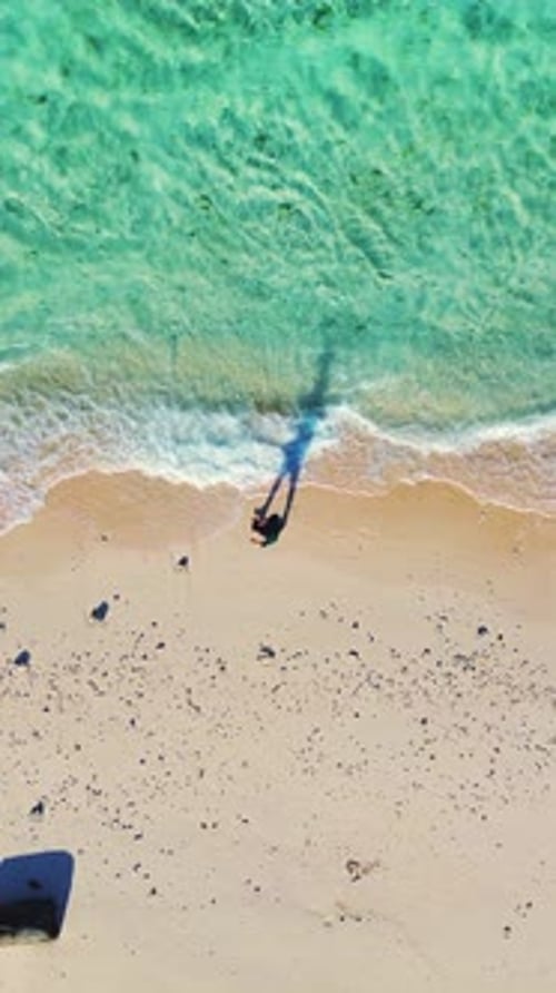 Aerial view of a man walking on the coastline