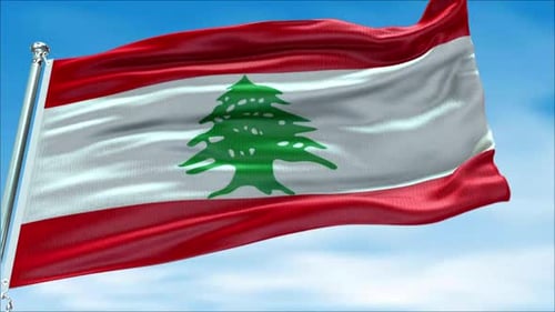 Realistic Lebanese Flag Waving Against Blue Sky